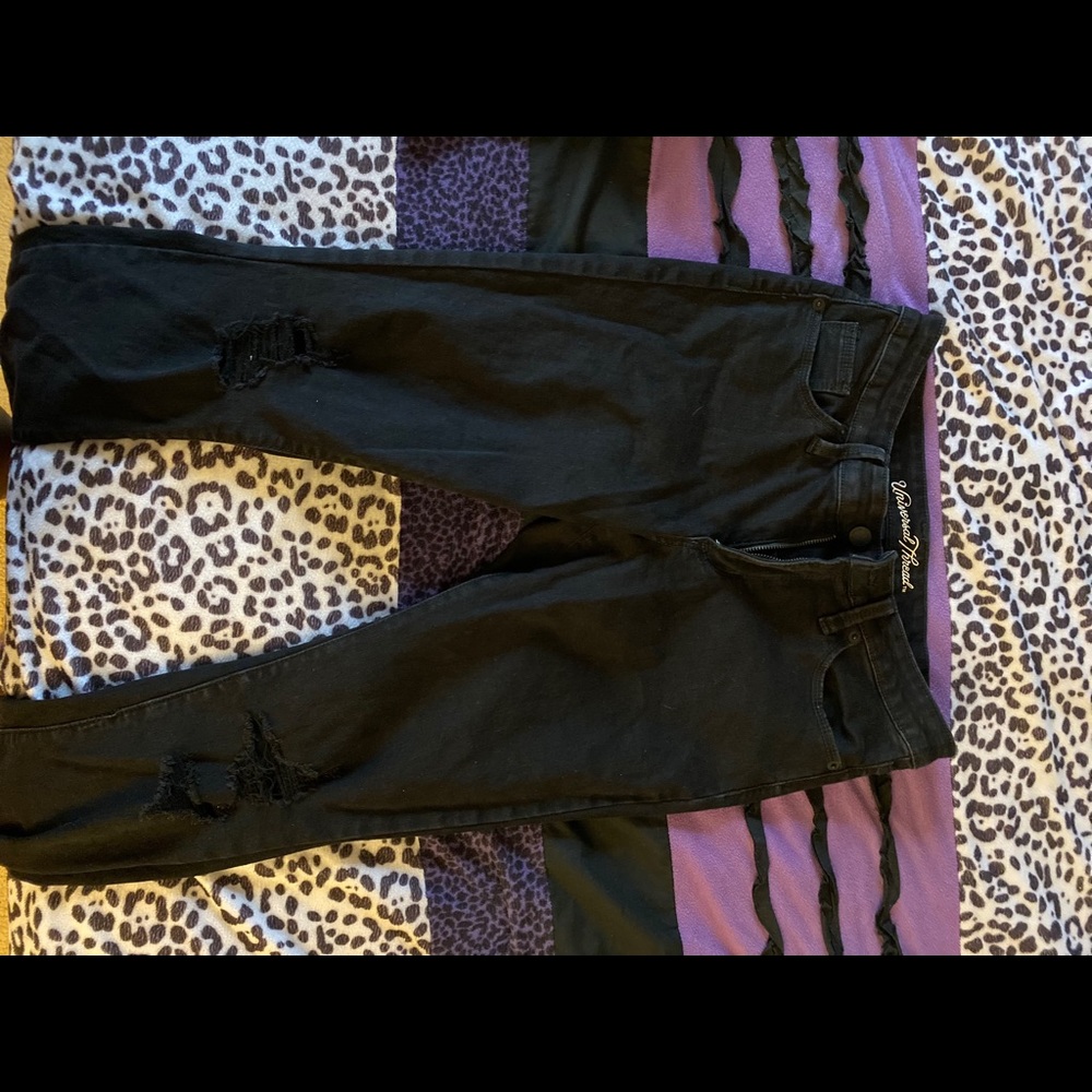 Black Mid-Rise Jeans with Rips